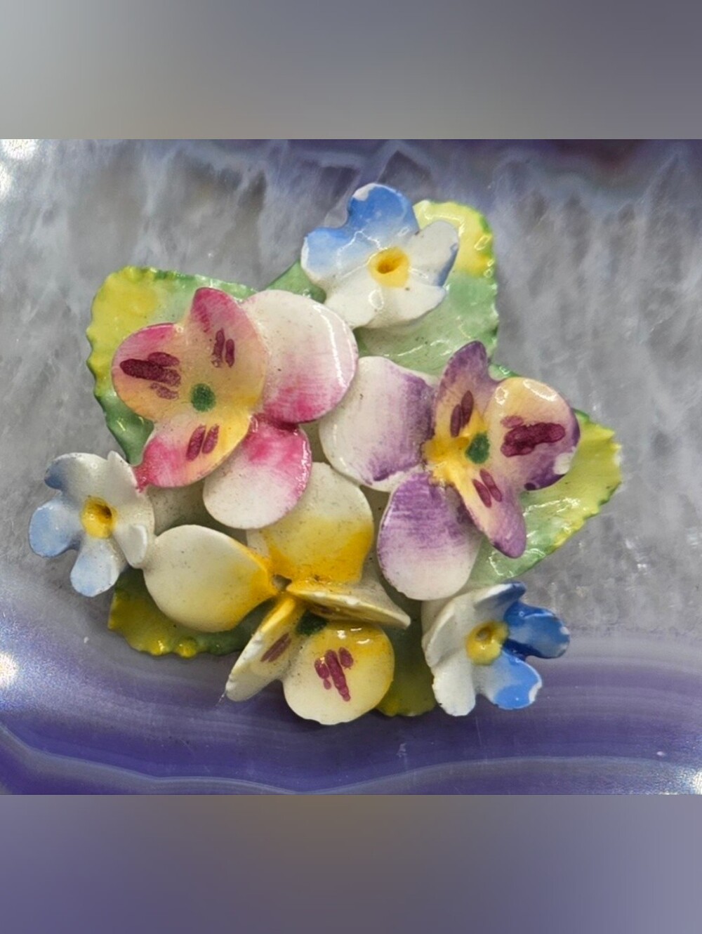 Artone Floral Porcelain Brooch Hand Painted Made in England Call Outs